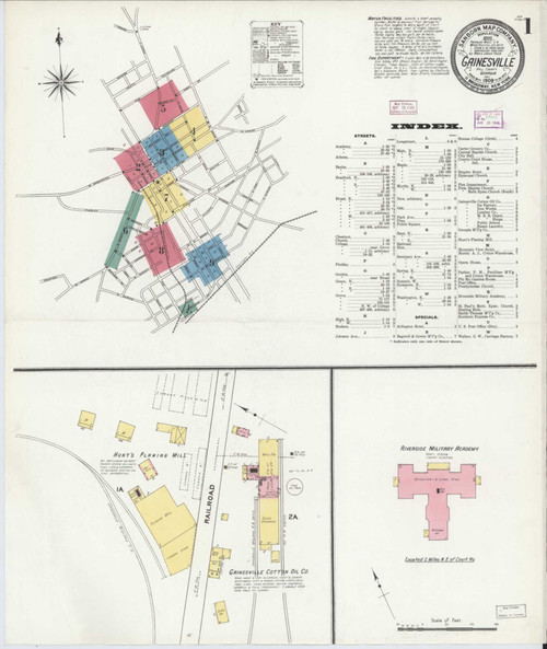 Gainesville Georgia 1909 - Fire Insurance Index - Old Map Reprint