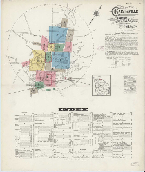 Gainesville Georgia 1915 - Fire Insurance Index - Old Map Reprint