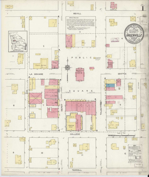 Greenville Georgia 1913 - Fire Insurance Index - Old Map Reprint