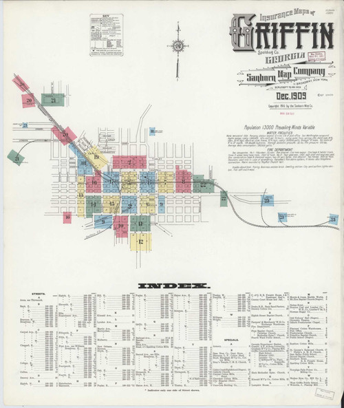 Griffin Georgia 1909 - Fire Insurance Index - Old Map Reprint