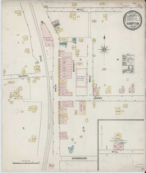 Hampton Georgia 1890 - Fire Insurance Index - Old Map Reprint