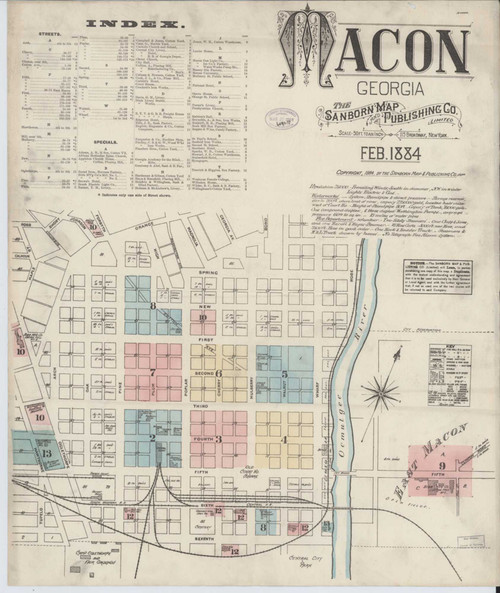 Macon Georgia 1884 - Fire Insurance Index - Old Map Reprint
