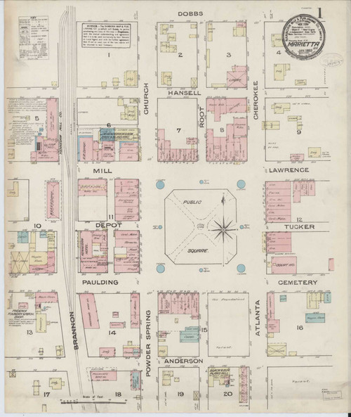 Marietta Georgia 1885 - Fire Insurance Index - Old Map Reprint