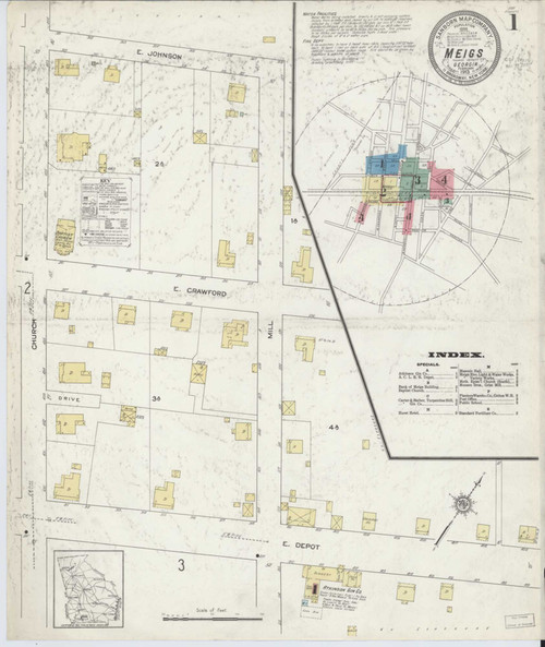 Meigs Georgia 1913 - Fire Insurance Index - Old Map Reprint