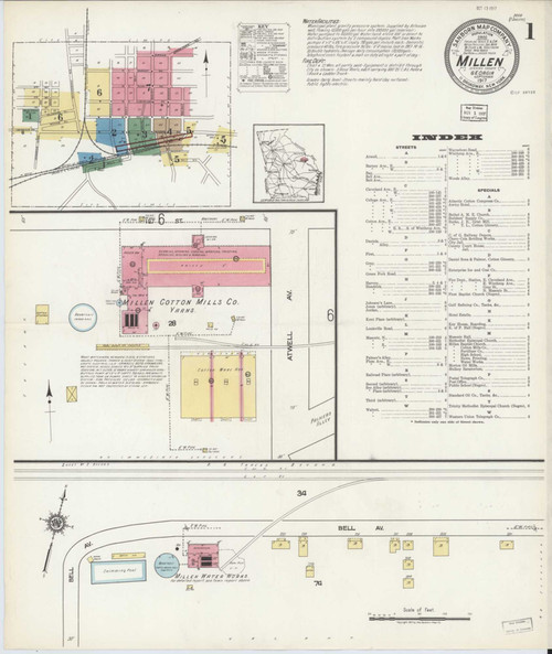 Millen Georgia 1917 - Fire Insurance Index - Old Map Reprint