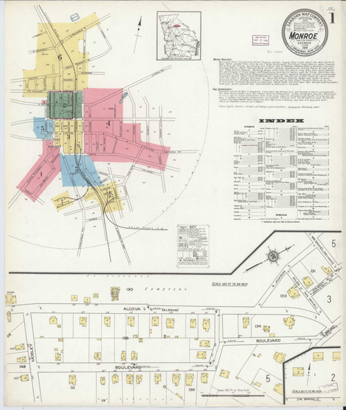Monroe Georgia 1916 - Fire Insurance Index - Old Map Reprint