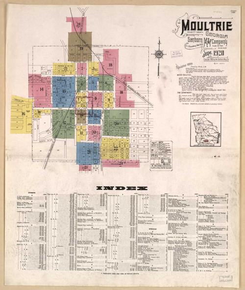 Moultrie Georgia 1920 - Fire Insurance Index - Old Map Reprint