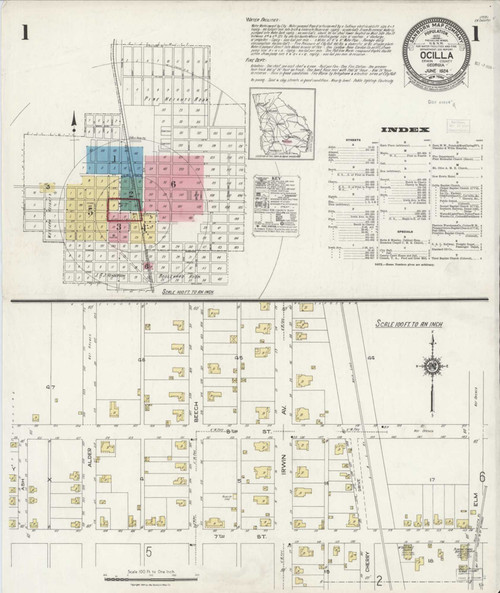 Ocilla Georgia 1924 - Fire Insurance Index - Old Map Reprint