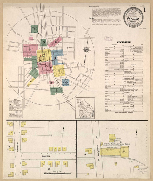 Pelham Georgia 1913 - Fire Insurance Index - Old Map Reprint