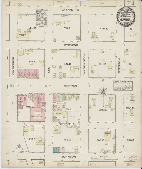 Quitman Georgia 1885 - Fire Insurance Index - Old Map Reprint