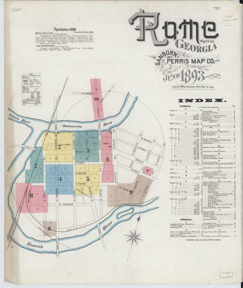 Rome Georgia 1893 - Fire Insurance Index - Old Map Reprint