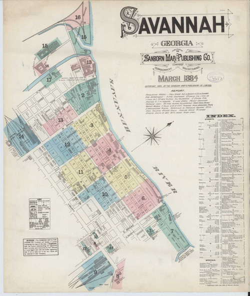 Savannah Georgia 1884 - Fire Insurance Index - Old Map Reprint