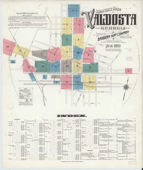 Valdosta Georgia 1911 - Fire Insurance Index - Old Map Reprint
