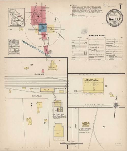 Wadley Georgia 1922 - Fire Insurance Index - Old Map Reprint