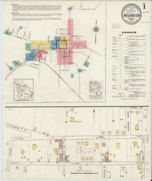 Washington Georgia 1917 - Fire Insurance Index - Old Map Reprint