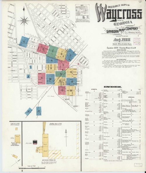 Waycross Georgia 1908 - Fire Insurance Index - Old Map Reprint