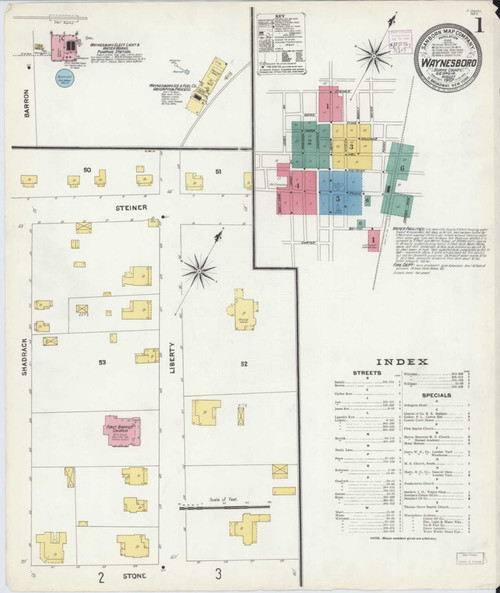 Waynesboro Georgia 1907 - Fire Insurance Index - Old Map Reprint