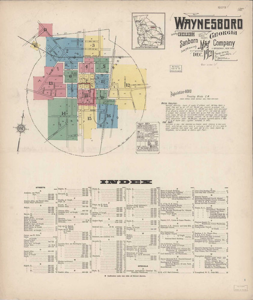 Waynesboro Georgia 1921 - Fire Insurance Index - Old Map Reprint