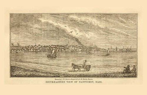 Nantucket Southeastern View, Massachusetts 1839 - John Warner Barber Landscape View - Note Card