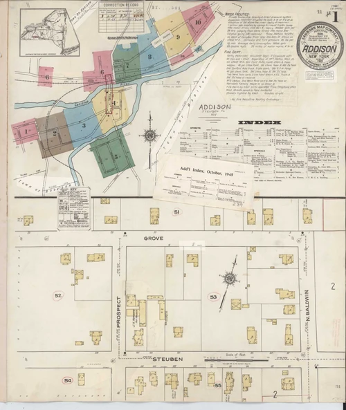 Addison New York 1945 - Fire Insurance Index - Old Map Reprint