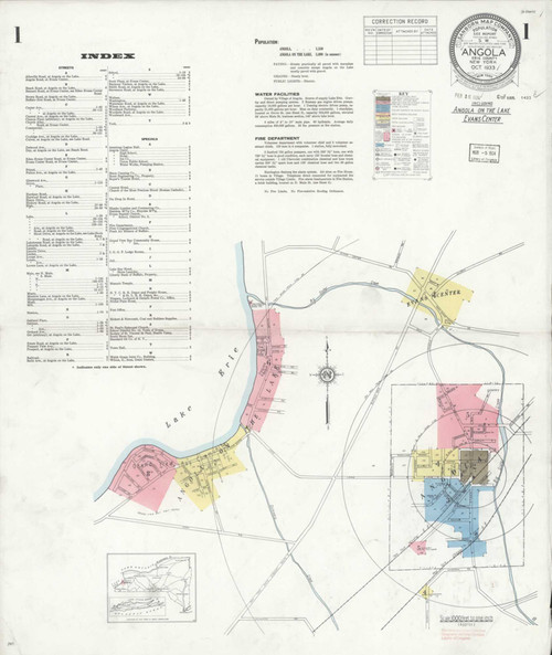 Angola New York 1933 - Fire Insurance Index - Old Map Reprint