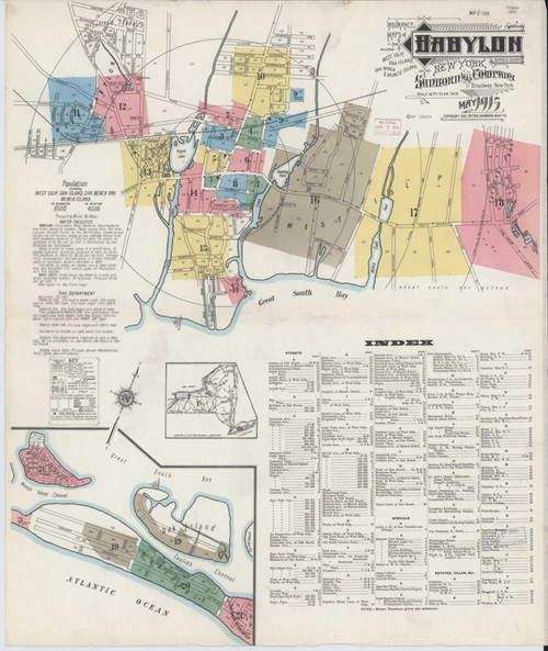 Babylon New York 1915 - Fire Insurance Index - Old Map Reprint