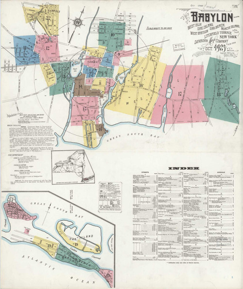Babylon New York 1923 - Fire Insurance Index - Old Map Reprint