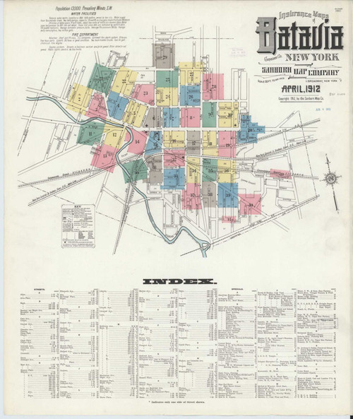 Batavia New York 1912 - Fire Insurance Index - Old Map Reprint