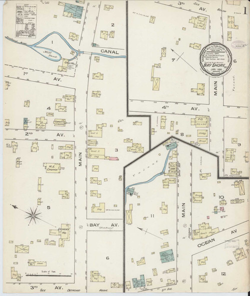 Bay Shore New York 1886 - Fire Insurance Index - Old Map Reprint