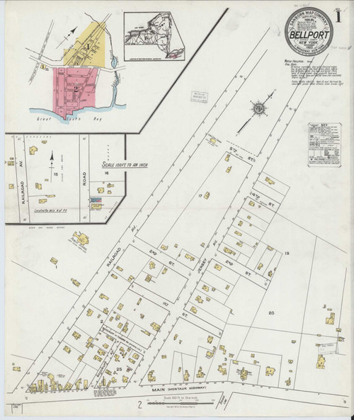 Bellport New York 1920 - Fire Insurance Index - Old Map Reprint