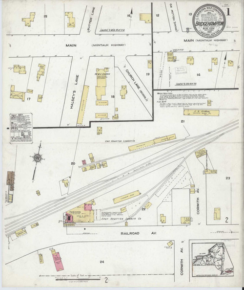 Bridgehampton New York 1920 - Fire Insurance Index - Old Map Reprint