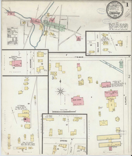 Cambridge New York 1898 - Fire Insurance Index - Old Map Reprint