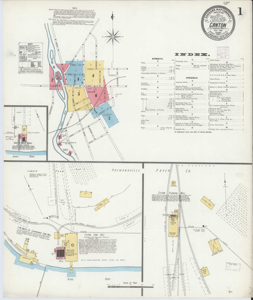 Canton New York 1905 - Fire Insurance Index - Old Map Reprint