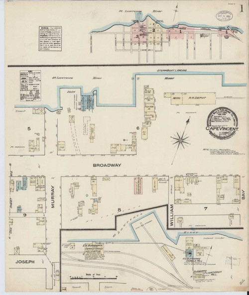 Cape Vincent New York 1884 - Fire Insurance Index - Old Map Reprint