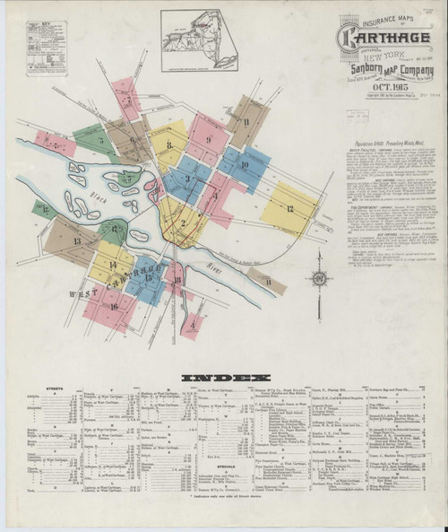 Carthage New York 1915 - Fire Insurance Index - Old Map Reprint