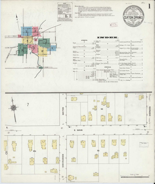 Clifton Springs New York 1911 - Fire Insurance Index - Old Map Reprint