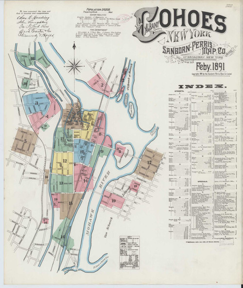 Cohoes New York 1891 - Fire Insurance Index - Old Map Reprint