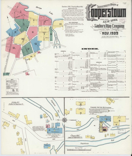 Cooperstown New York 1909 - Fire Insurance Index - Old Map Reprint