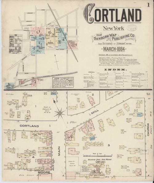 Cortland New York 1884 - Fire Insurance Index - Old Map Reprint