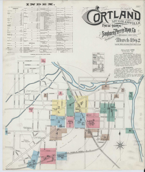 Cortland New York 1892 - Fire Insurance Index - Old Map Reprint
