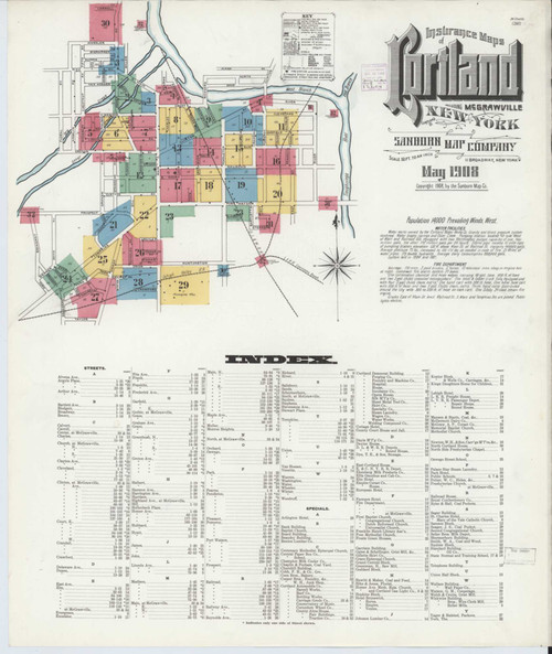 Cortland New York 1908 - Fire Insurance Index - Old Map Reprint