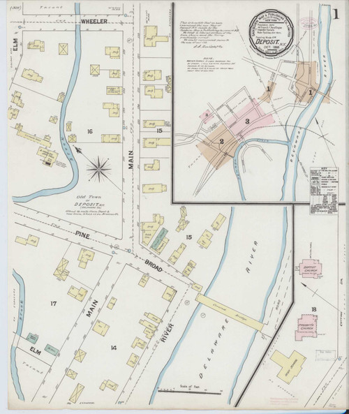 Deposit New York 1888 - Fire Insurance Index - Old Map Reprint
