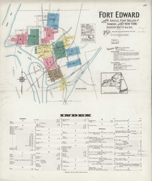 Fort Edward New York 1924 - Fire Insurance Index - Old Map Reprint