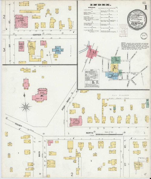 Geneseo New York 1900 - Fire Insurance Index - Old Map Reprint
