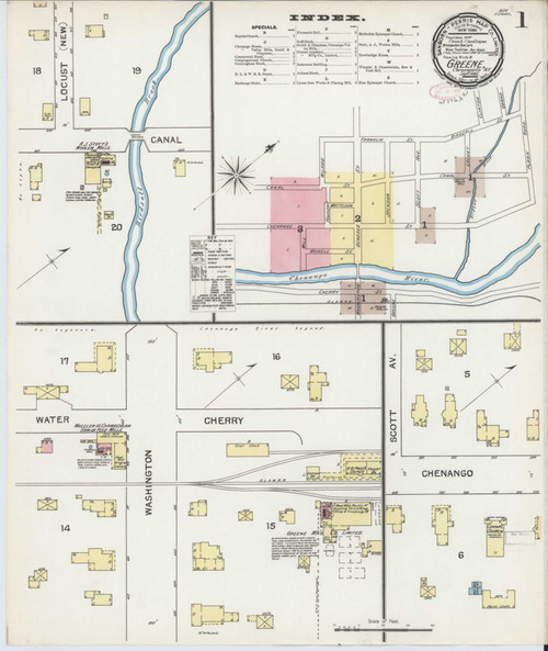 Greene New York 1892 - Fire Insurance Index - Old Map Reprint