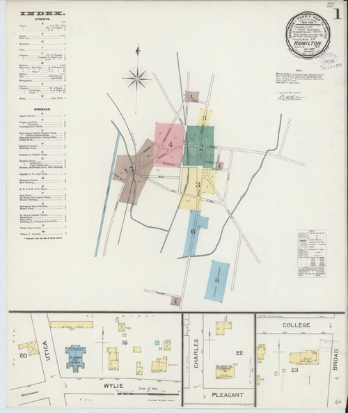 Hamilton New York 1893 - Fire Insurance Index - Old Map Reprint