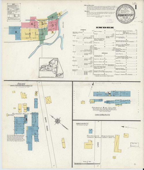 Hammondsport New York 1913 - Fire Insurance Index - Old Map Reprint