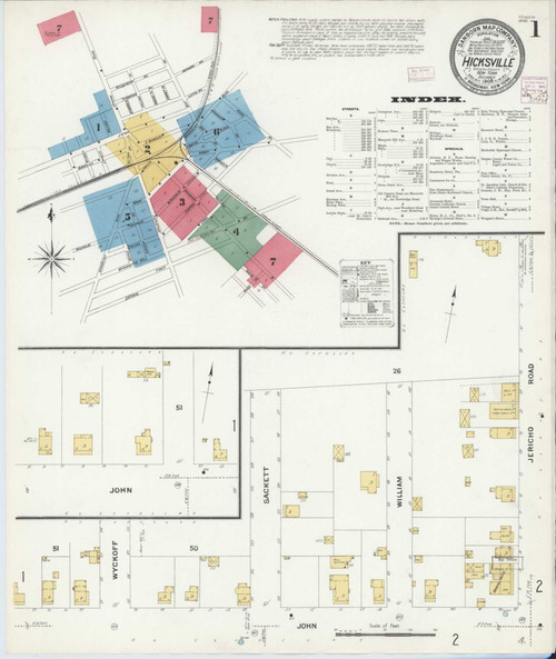 Hicksville New York 1908 - Fire Insurance Index - Old Map Reprint
