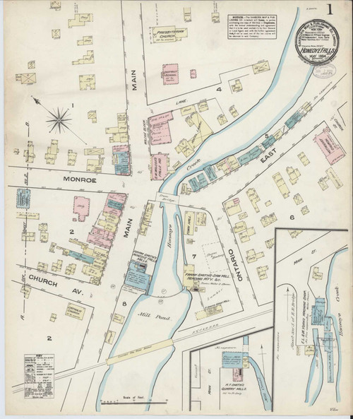 Honeoye Falls New York 1884 - Fire Insurance Index - Old Map Reprint