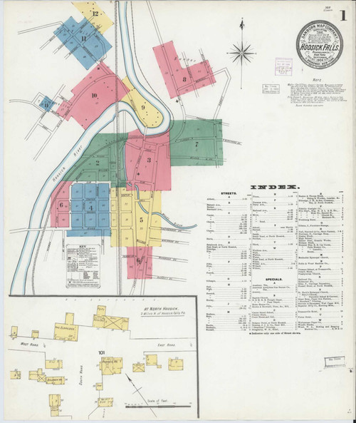 Hoosick Falls New York 1904 - Fire Insurance Index - Old Map Reprint